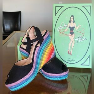 NEW Black and Rainbow Peeptoe Wedge